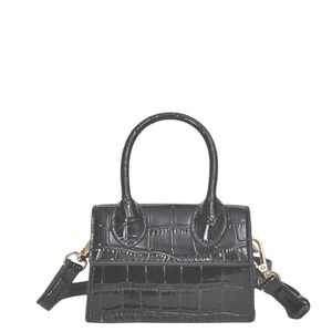 Mini Black Croc Embossed Polyurethane Leather Convertible Shoulder & Handbag